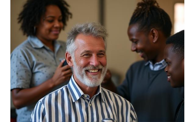 BarberCraft barbers volunteering at a local charity event, giving free haircuts to underprivileged men.