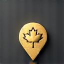 Graphic icon of a map pin on a Canadian maple leaf, representing local sourcing and reduced carbon footprint.