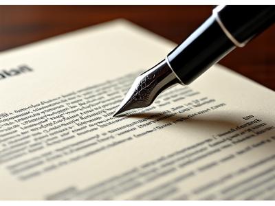 Stylized close-up of a legal contract being signed, with a pen, representing formal agreements and liability understanding